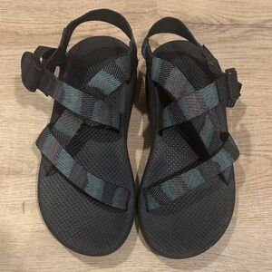 Mens Black Chacos with Teal Accent Straps